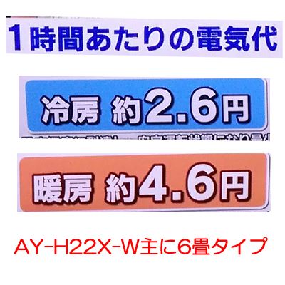空気清浄機能付きシャープH-XシリーズAY-H22X-W冷房時約2.6円暖房時約4.6円