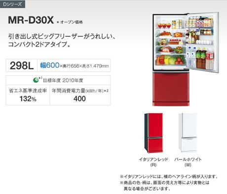 三菱の赤い冷蔵庫！ MR-D30X　298リットル　2ドア